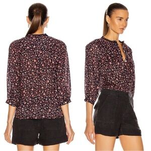 Frame Anita Button Up Collarless Floral Blouse Shirt